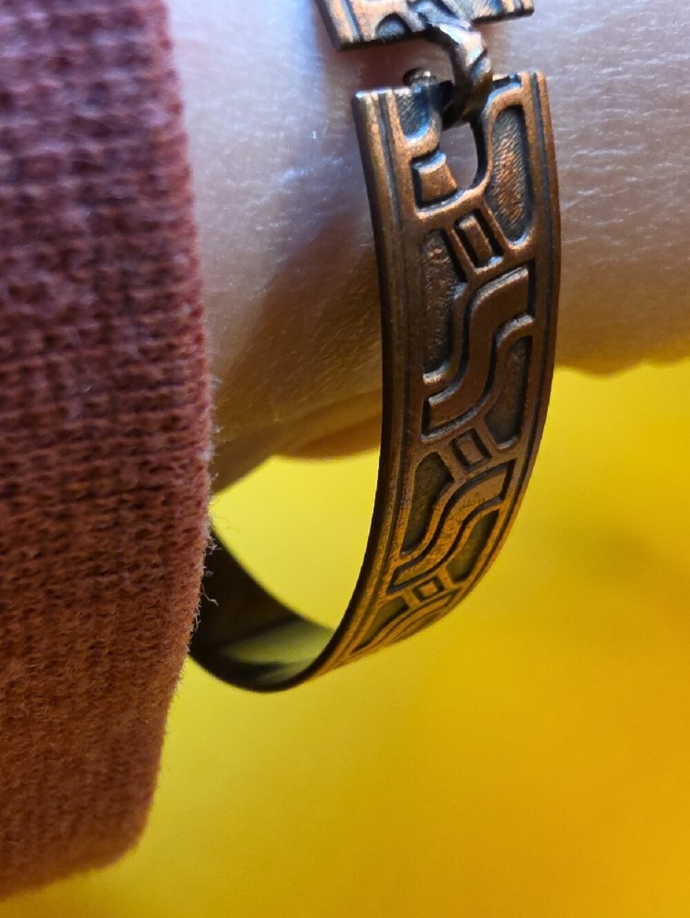 Vintage Copper Fretwork ▪︎ Aztec Geometric Style Bangle ▪ 10g ▪︎ Non Magnetic